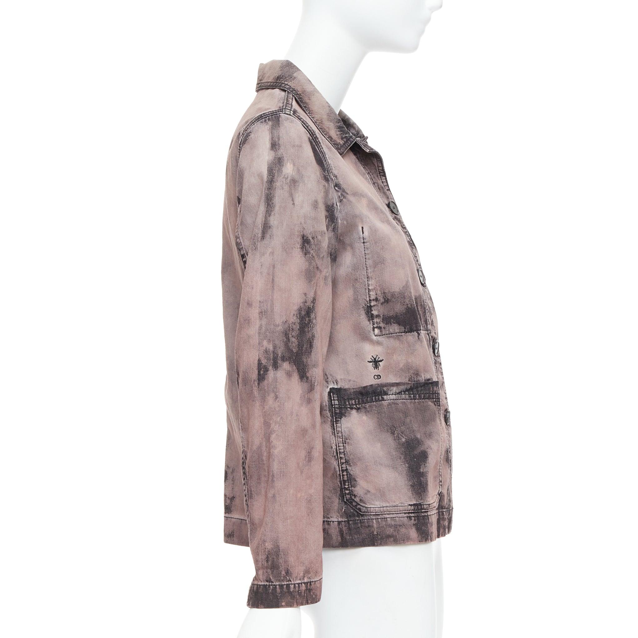 Women's CHRISTIAN DIOR 2020 purple acid wash tie dye bee overshirt jacket FR38 M For Sale
