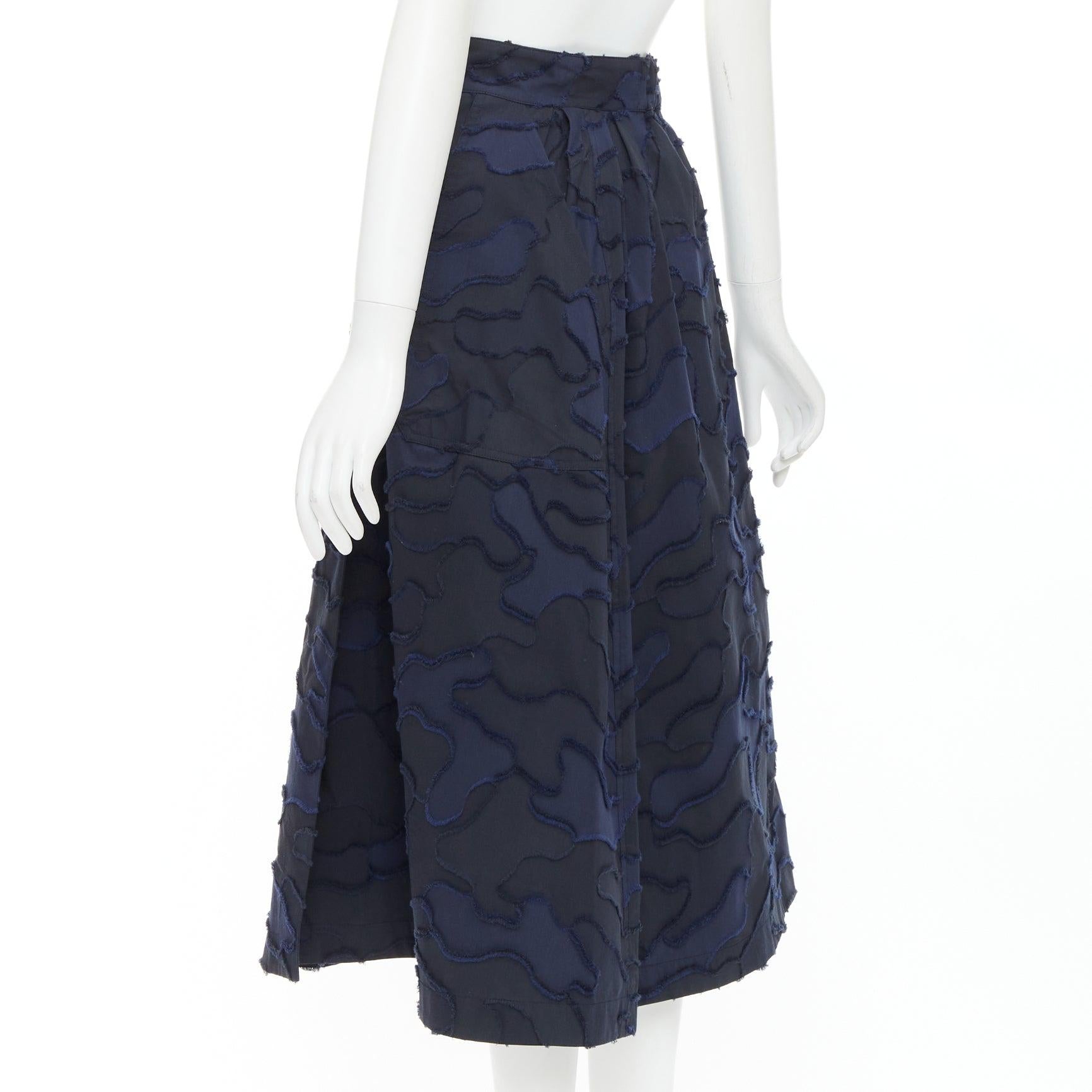 CHRISTIAN DIOR 2020 Runway navy cotton camouflage jacquard midi skirt FR34 XS For Sale 1