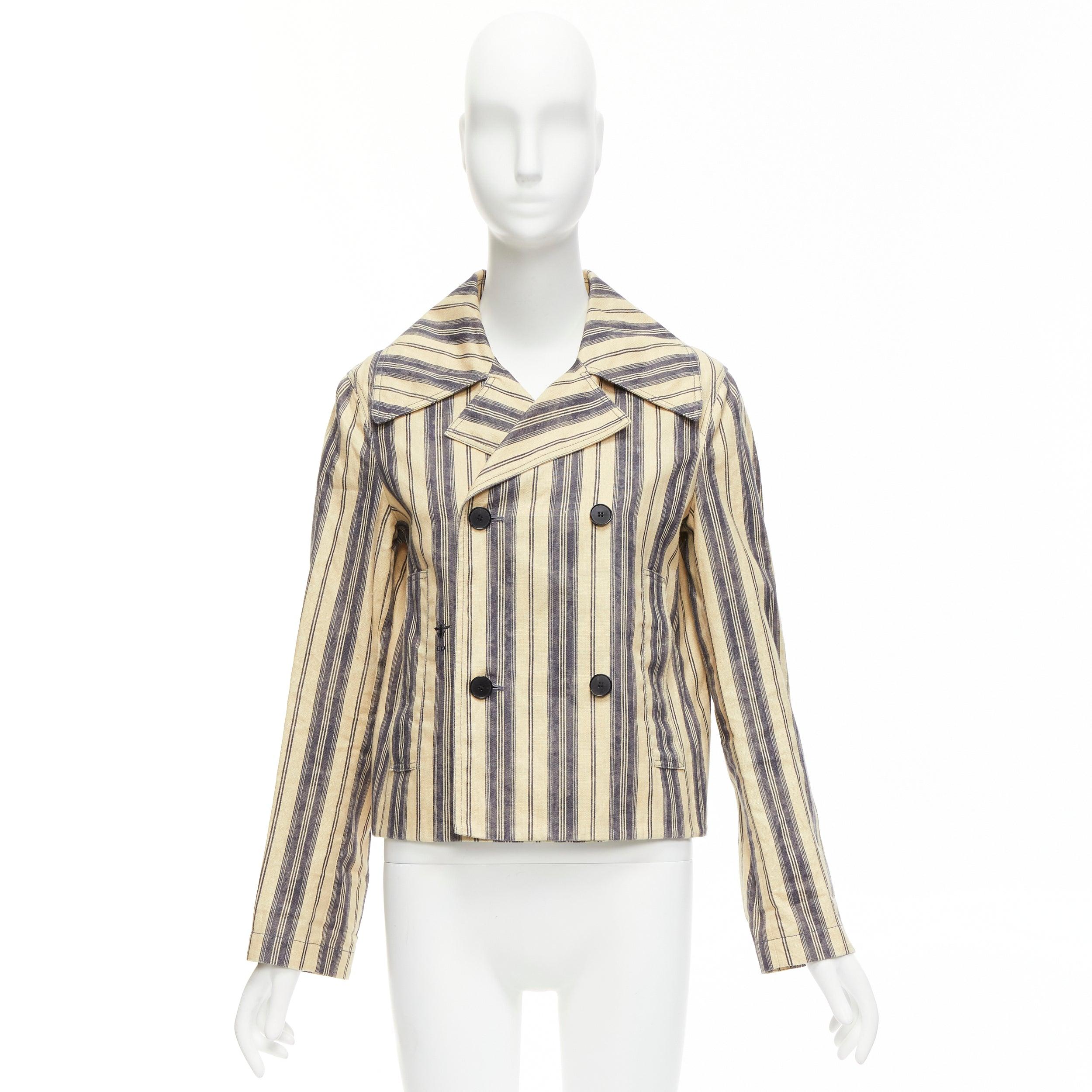 CHRISTIAN DIOR 2020 Blazer doppiopetto a righe in misto lino FR36 S in vendita 5