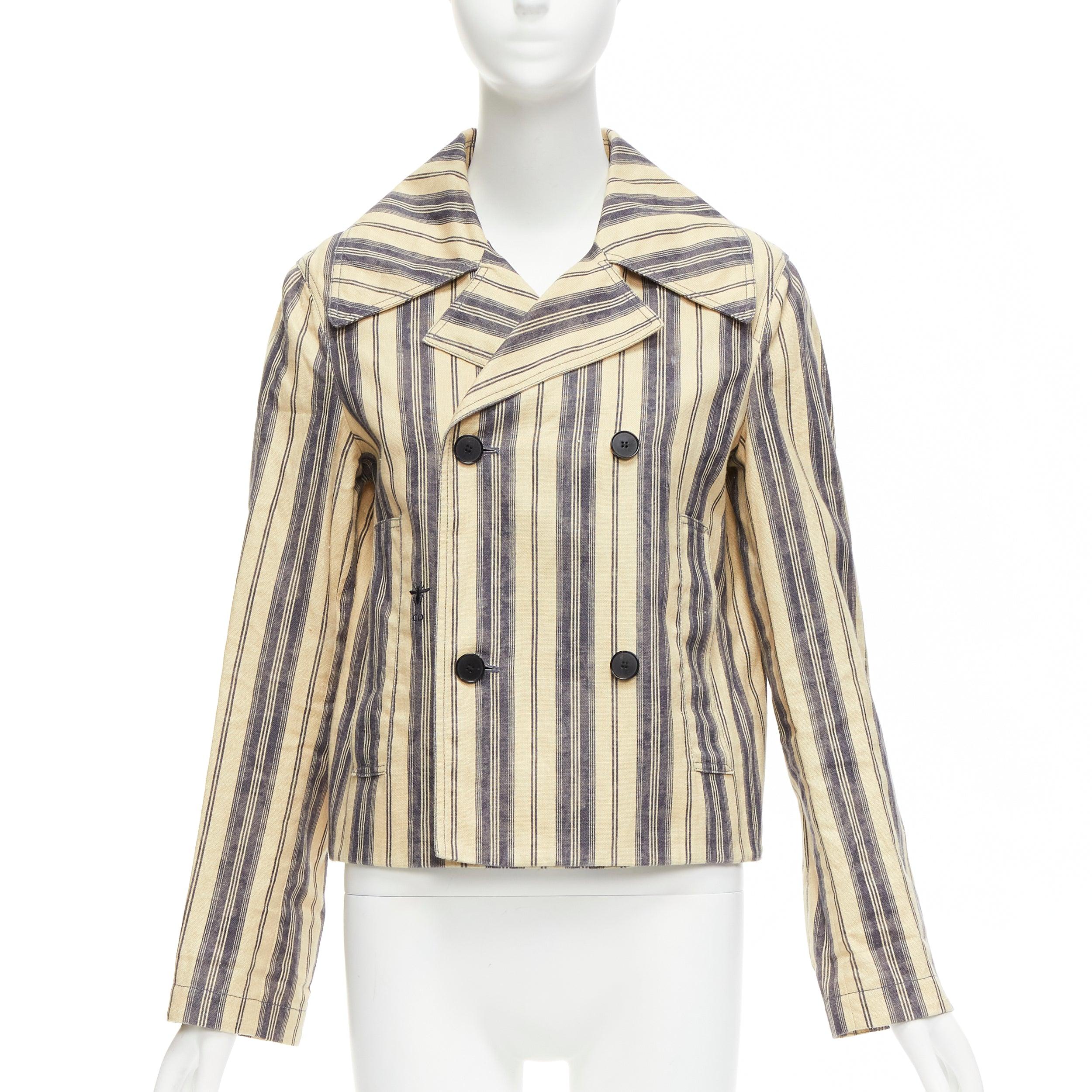 Beige CHRISTIAN DIOR 2020 Blazer doppiopetto a righe in misto lino FR36 S in vendita