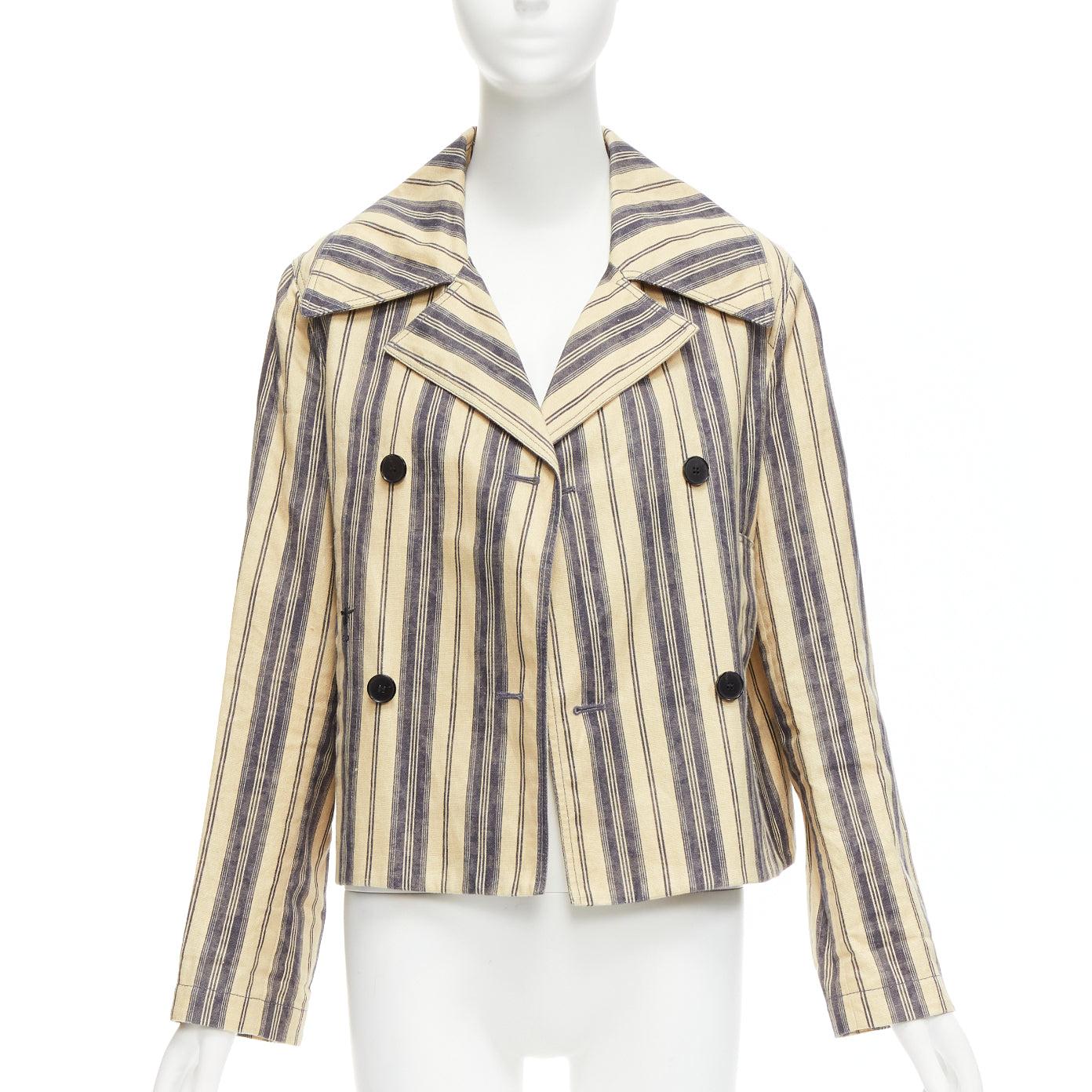 CHRISTIAN DIOR 2020 Runway striped linen blend double breasted blazer FR36 S In Excellent Condition For Sale In Hong Kong, NT