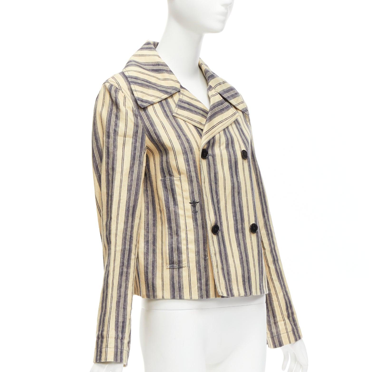 Women's CHRISTIAN DIOR 2020 Runway striped linen blend double breasted blazer FR36 S For Sale