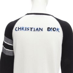 CHRISTIAN DIOR 2021 Top de raglán negro blanco Heart Beat 100% cachemira FR34 XS