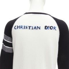 CHRISTIAN DIOR 2021 100% cashmere Heart Beat black white raglan top FR34 XS