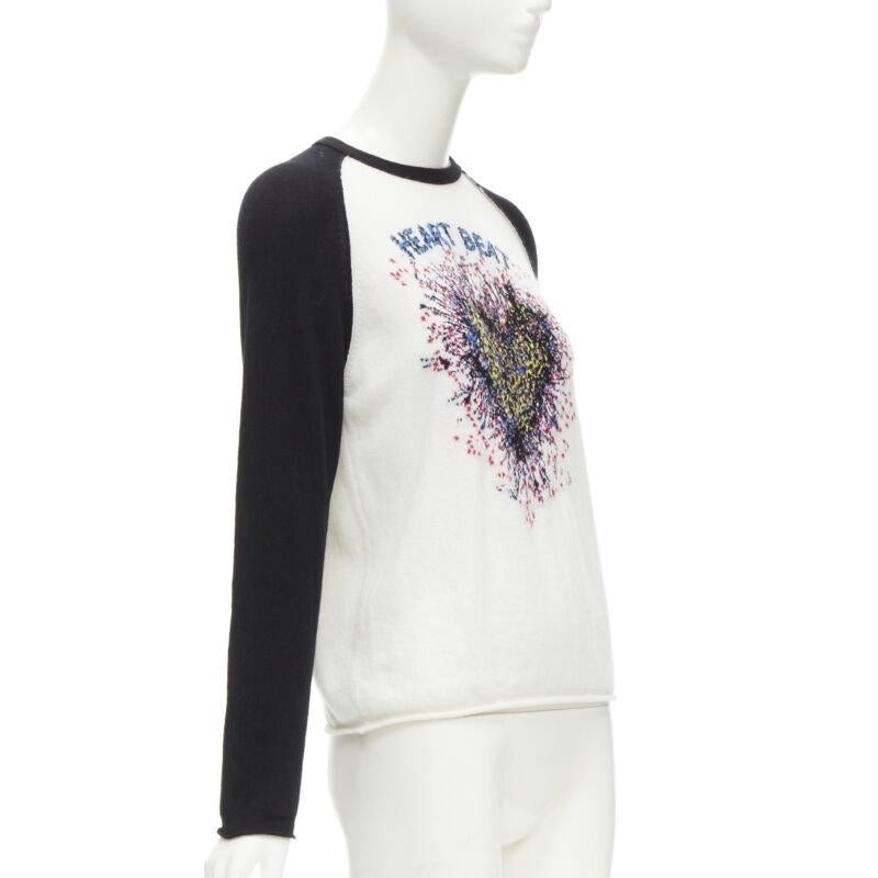Gray CHRISTIAN DIOR 2021 100% cashmere Heart Beat black white raglan top FR34 XS For Sale