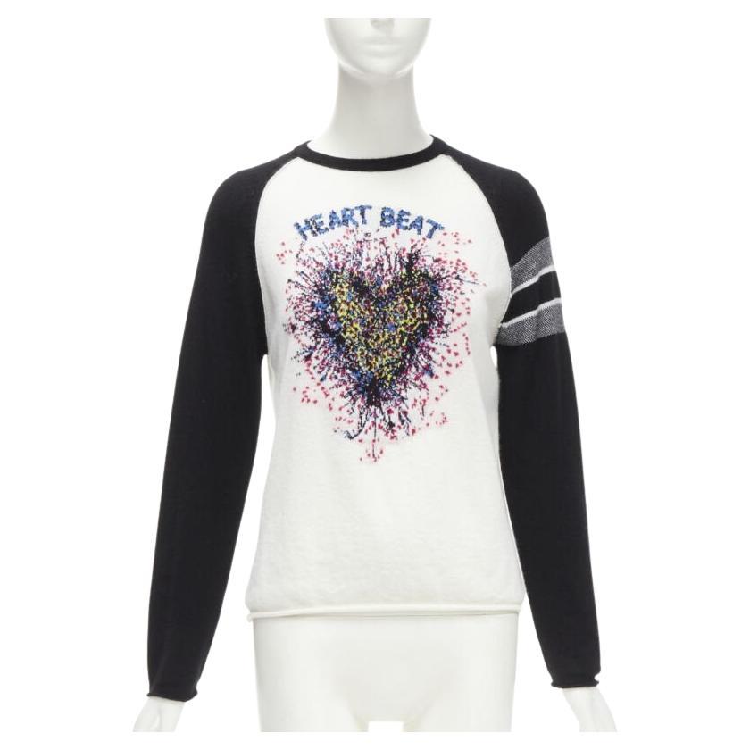 CHRISTIAN DIOR 2021 100% cashmere Heart Beat black white raglan top FR34 XS For Sale