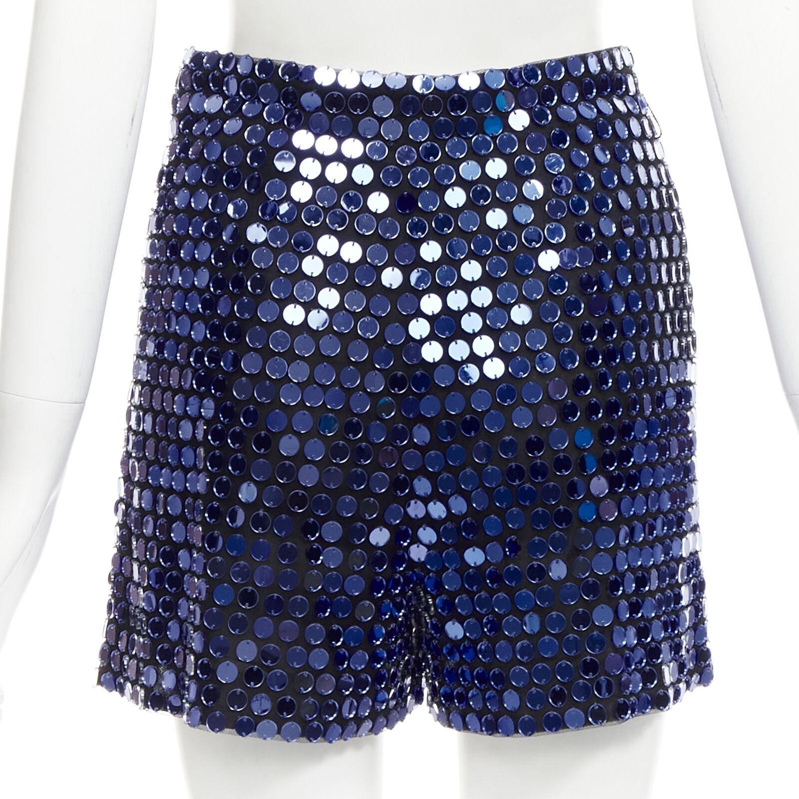 CHRISTIAN DIOR 2021 blue mirrored embellished black high waisted shorts FR34 XS In Good Condition In Hong Kong, NT