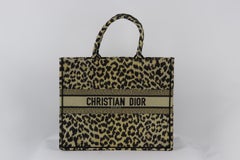 Christian Dior 2021 Book Large Leopard Jacquard Canvas Tote Bag