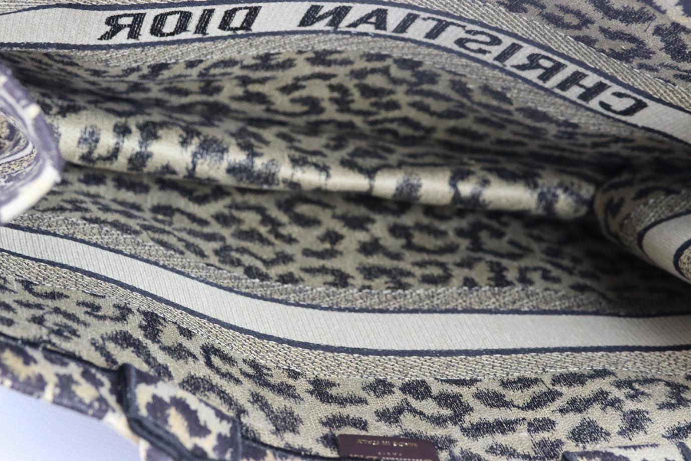 Women's Christian Dior 2021 Book Large Leopard Jacquard Canvas Tote Bag
