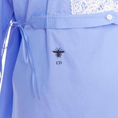CHRISTIAN DIOR 2021 cotton lace plastron bib belted tunic shirt dress FR38 M