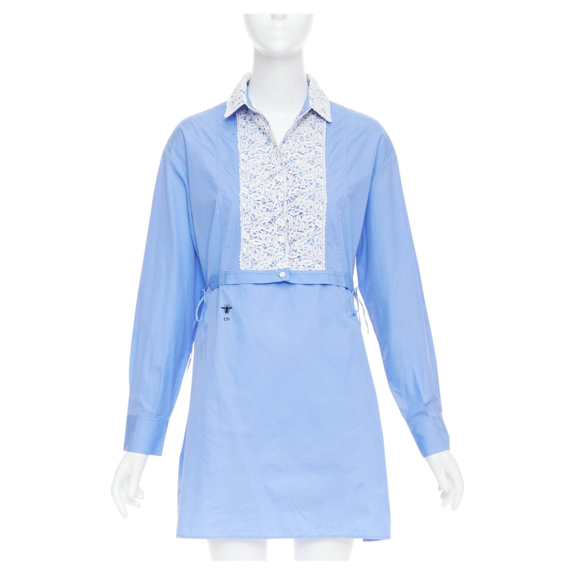 CHRISTIAN DIOR 2021 cotton lace plastron bib belted tunic shirt dress FR38 M