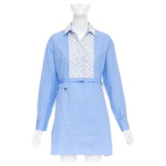 CHRISTIAN DIOR 2021 cotton lace plastron bib belted tunic shirt dress FR38 M