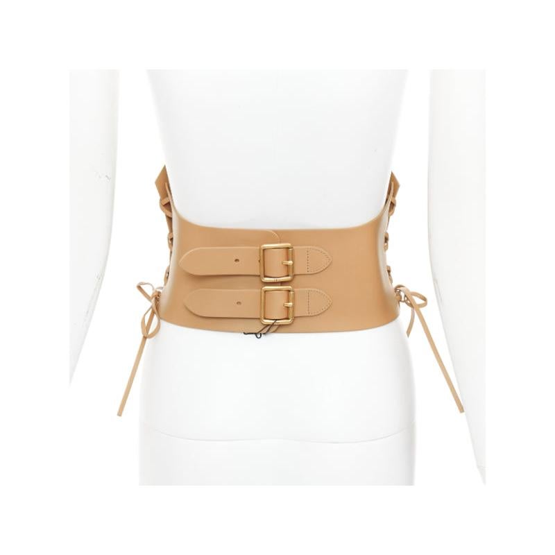 CHRISTIAN DIOR 2021 D-Lace tan light gold lace detail leather corset belt 75cm In New Condition For Sale In Hong Kong, NT
