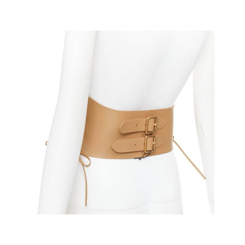 Women's CHRISTIAN DIOR 2021 D-Lace tan light gold lace detail leather corset belt 75cm For Sale