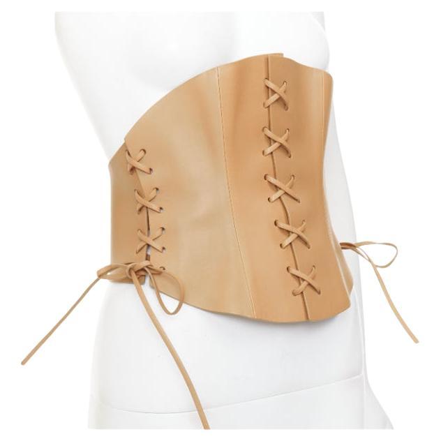 CHRISTIAN DIOR 2021 D-Lace tan light gold lace detail leather corset belt 75cm For Sale