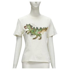 CHRISTIAN DIOR 2021 green dinosaur print cotton linen tshirt top XS