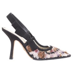 CHRISTIAN DIOR 2021 J'Adior black technical mesh 3D chiffon floral pumps EU37D
