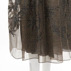 CHRISTIAN DIOR 2021 linen silk gold black leaf pattern faille full skirt FR36 XS