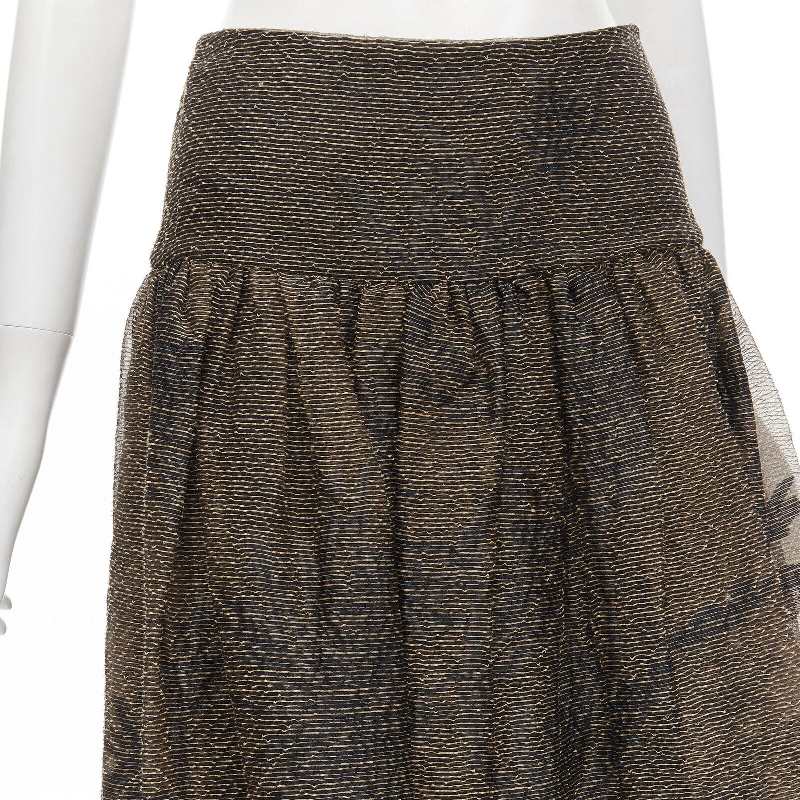 CHRISTIAN DIOR 2021 linen silk gold black leaf pattern faille full skirt FR36 XS For Sale 2
