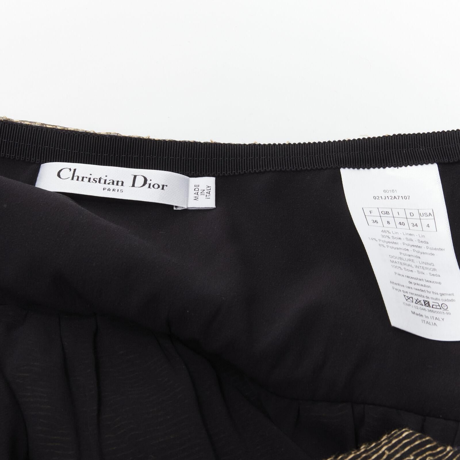 CHRISTIAN DIOR 2021 linen silk gold black leaf pattern faille full skirt FR36 XS For Sale 4