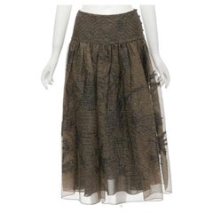CHRISTIAN DIOR 2021 linen silk gold black leaf pattern faille full skirt FR36 XS