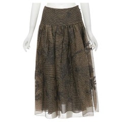 CHRISTIAN DIOR 2021 gonna intera in faille di lino, seta, oro e foglie nere FR36 XS