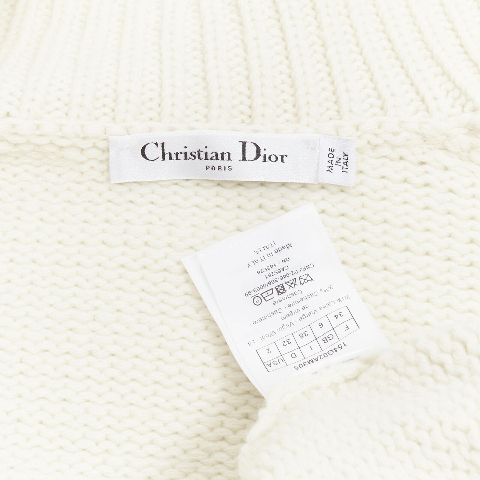 CHRISTIAN DIOR 2021 Mariniere wool cashmere beige sailor collar cardigan FR34 XS For Sale 3