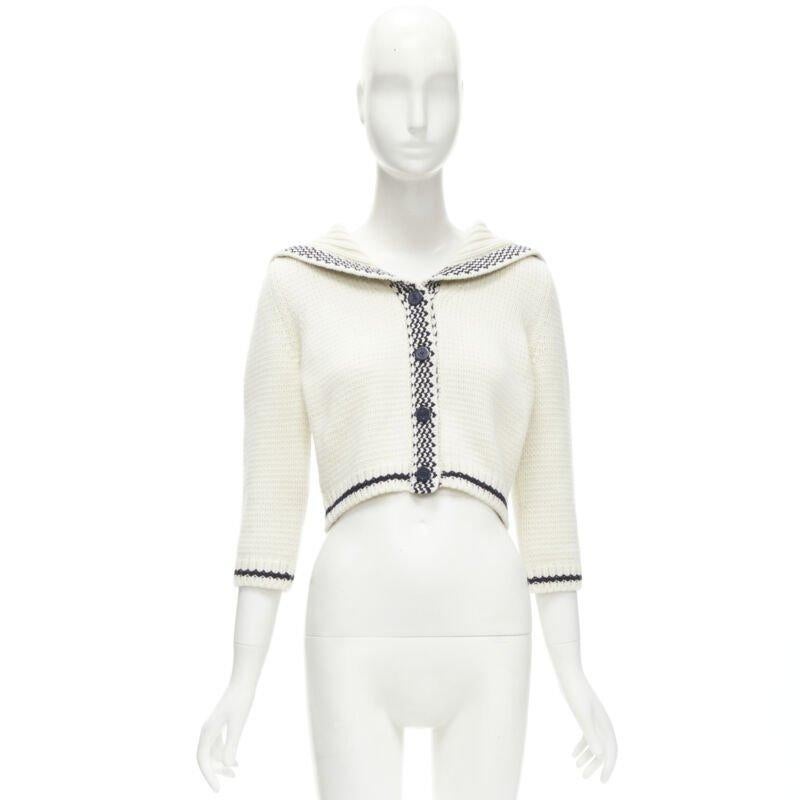 Christian Dior 2021 Mariniere lana cashmere beige cardigan con collo alla marinara FR34 XS in vendita 5
