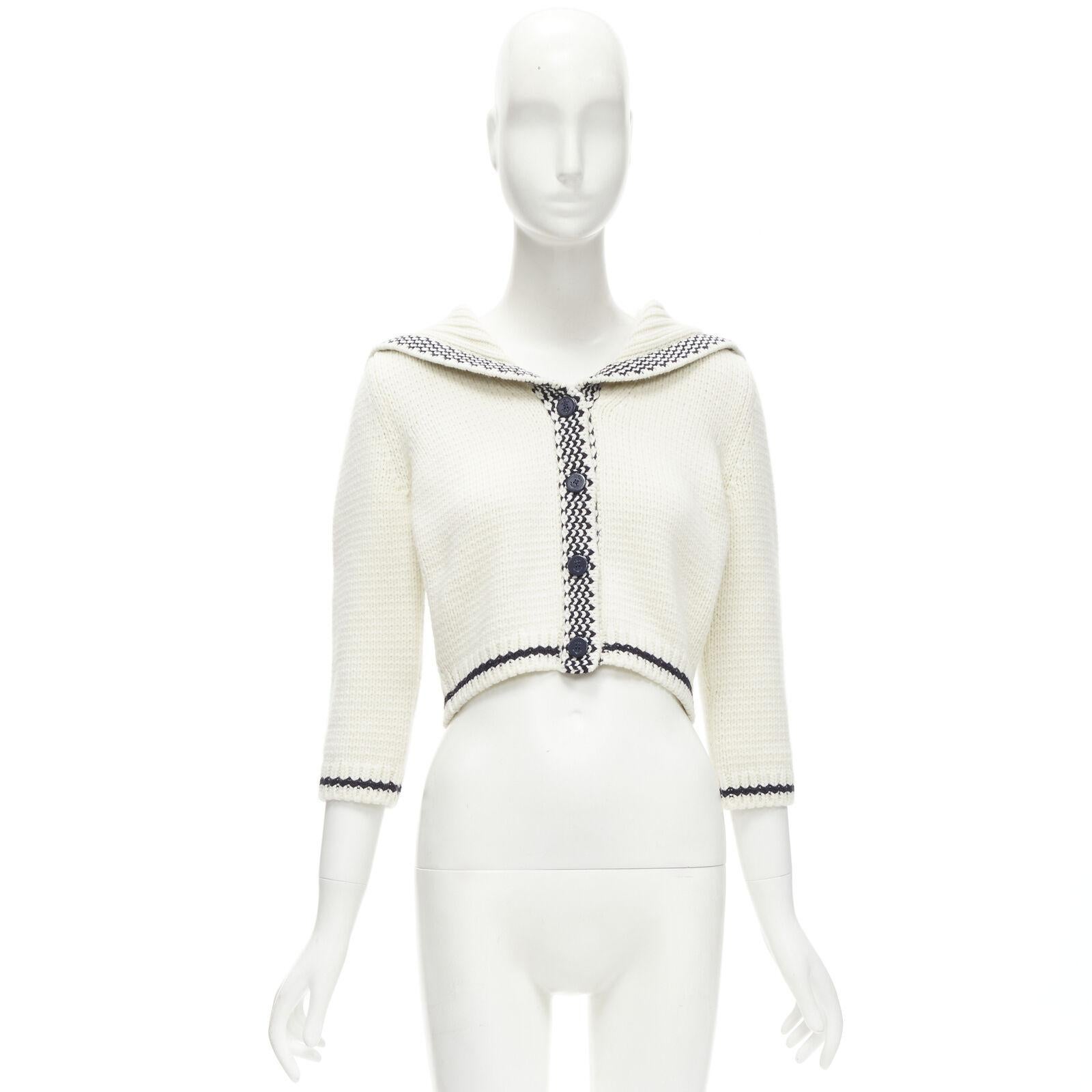 CHRISTIAN DIOR 2021 Mariniere wool cashmere beige sailor collar cardigan FR34 XS For Sale 4