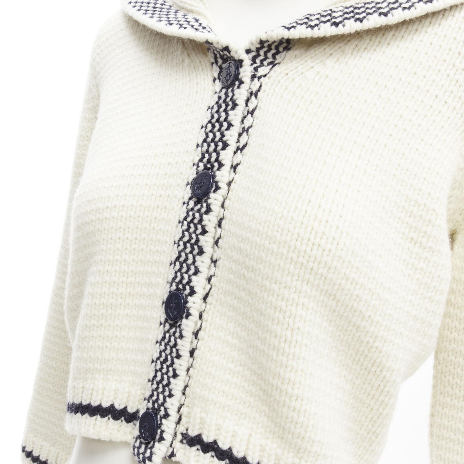 CHRISTIAN DIOR 2021 Mariniere wool cashmere beige sailor collar cardigan FR34 XS
Reference: AAWC/A00249
Brand: Christian Dior
Designer: Maria Grazia Chiuri
Collection: 2021 - Runway
Material: Virgin Wool, Cashmere
Color: Beige, Navy
Pattern: