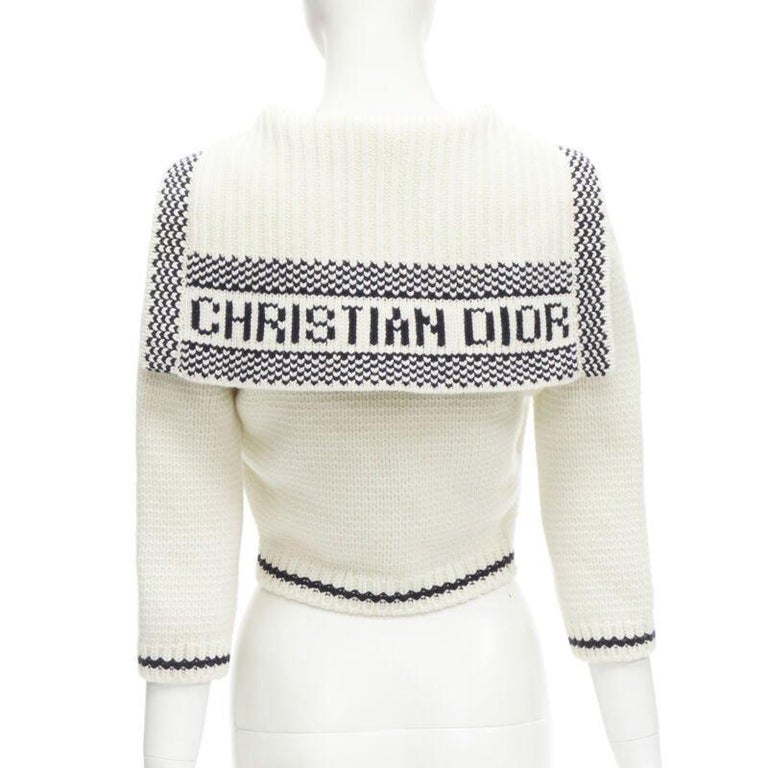 CHRISTIAN DIOR 2021 Mariniere lana cachemira beige cardigan cuello
