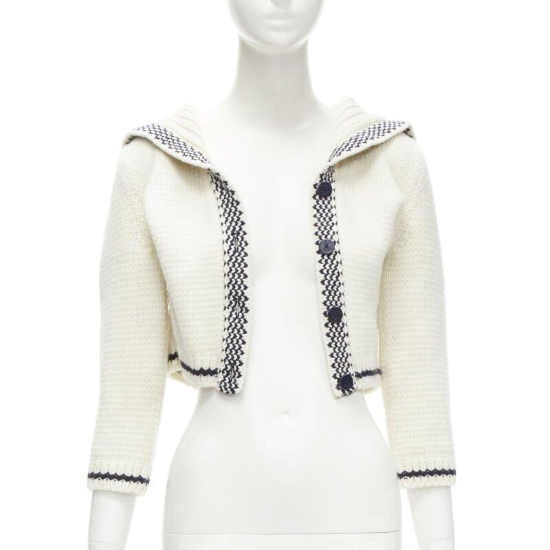 Christian Dior 2021 Mariniere lana cashmere beige cardigan con collo alla marinara FR34 XS In condizioni ottime in vendita a Hong Kong, NT