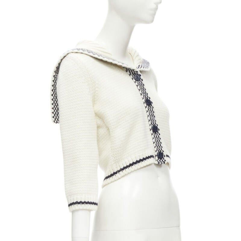 Donna Christian Dior 2021 Mariniere lana cashmere beige cardigan con collo alla marinara FR34 XS in vendita