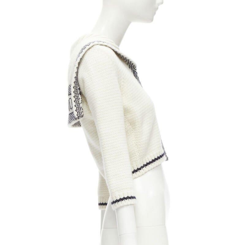 Christian Dior 2021 Mariniere lana cashmere beige cardigan con collo alla marinara FR34 XS in vendita 1