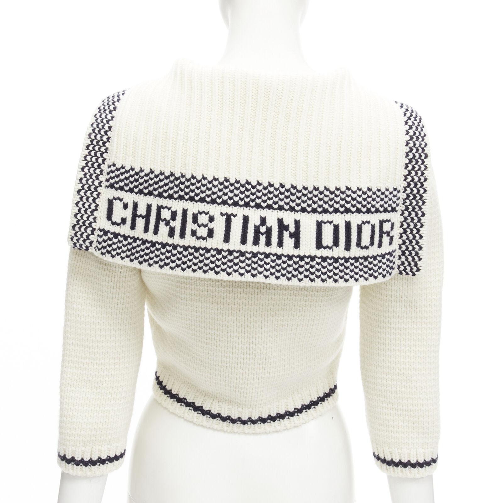CHRISTIAN DIOR 2021 Mariniere wool cashmere beige sailor collar cardigan FR34 XS For Sale 2