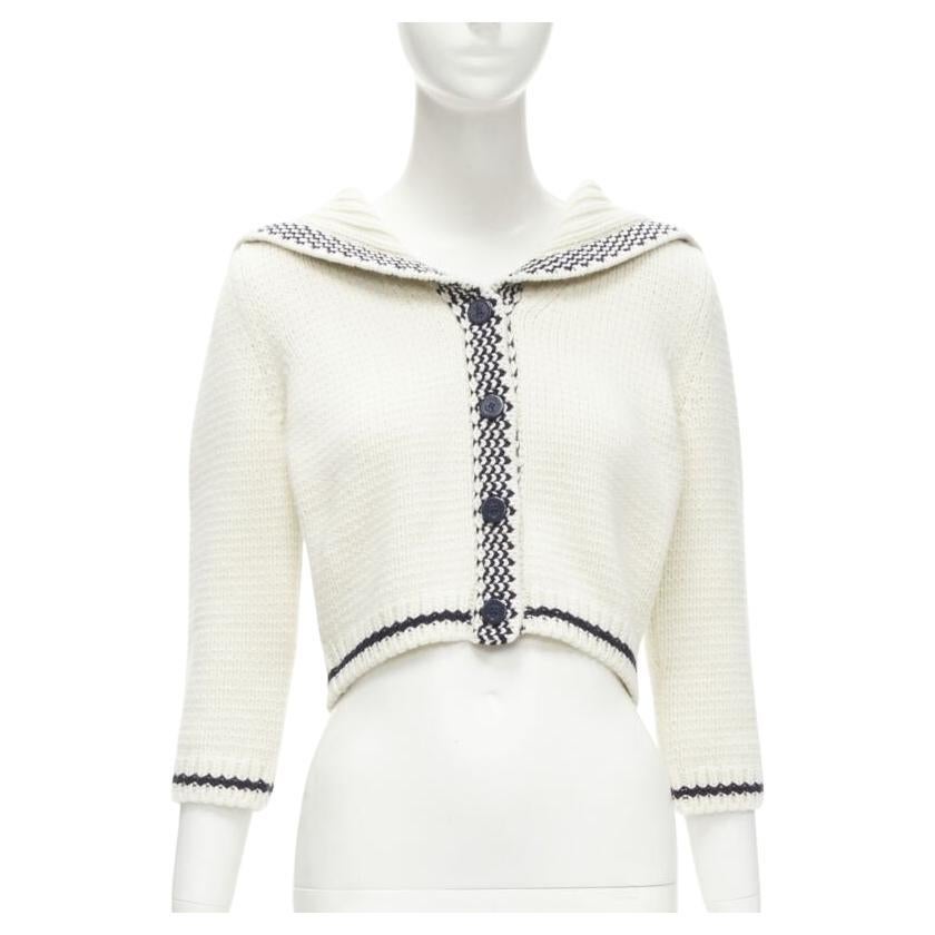 Christian Dior 2021 Mariniere lana cashmere beige cardigan con collo alla marinara FR34 XS in vendita