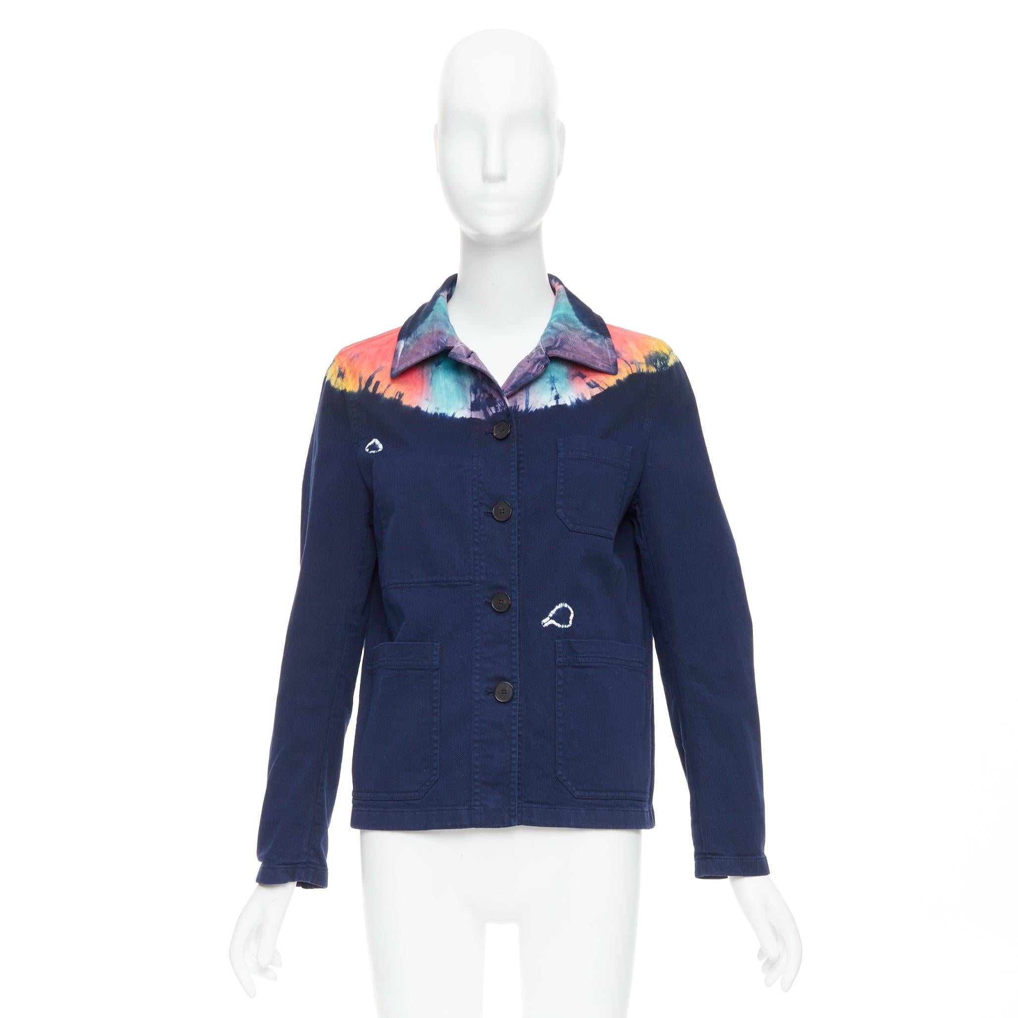CHRISTIAN DIOR 2021 rainbow tie dye blue cotton cropped jacket FR40 L For Sale 5