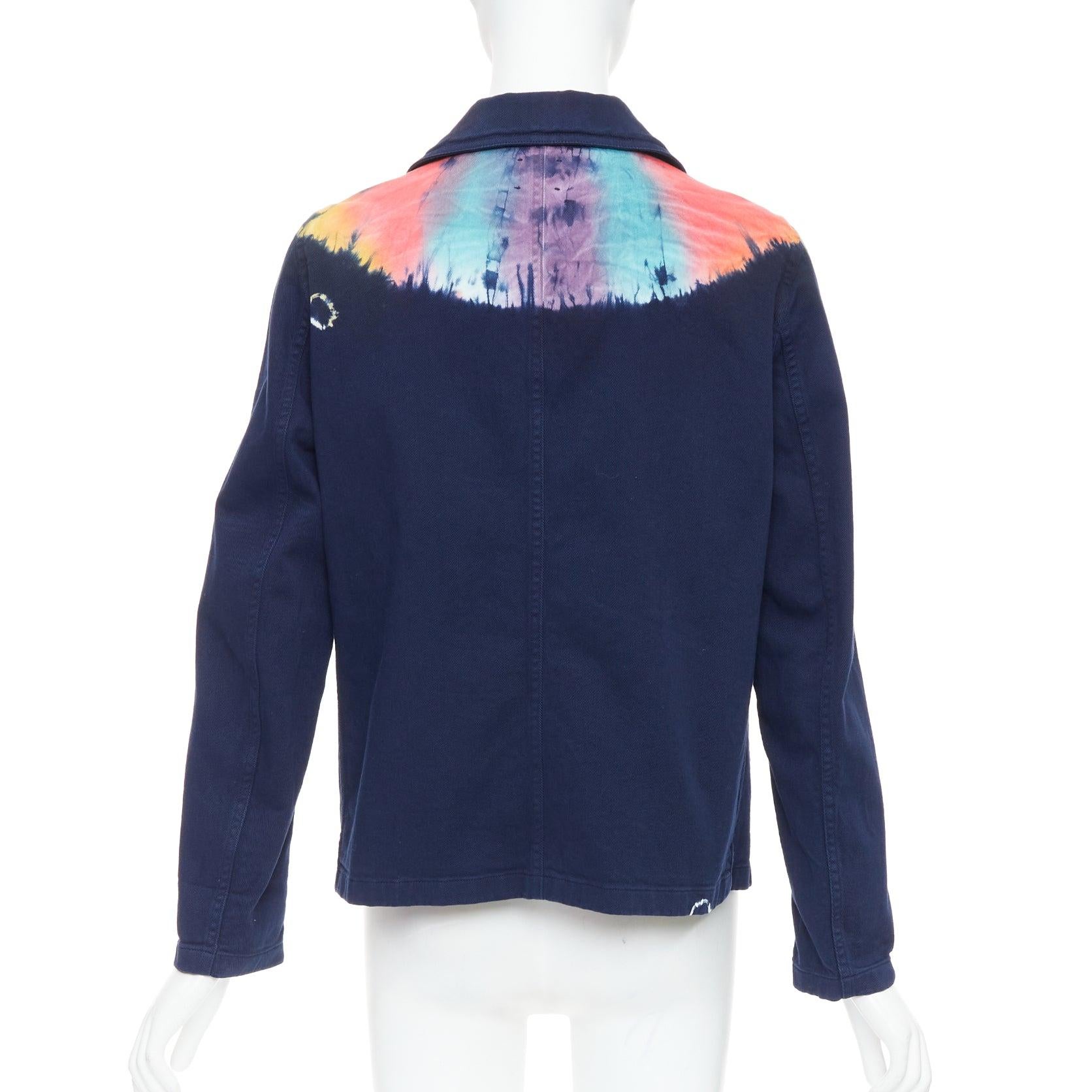 Women's CHRISTIAN DIOR 2021 rainbow tie dye blue cotton cropped jacket FR40 L For Sale