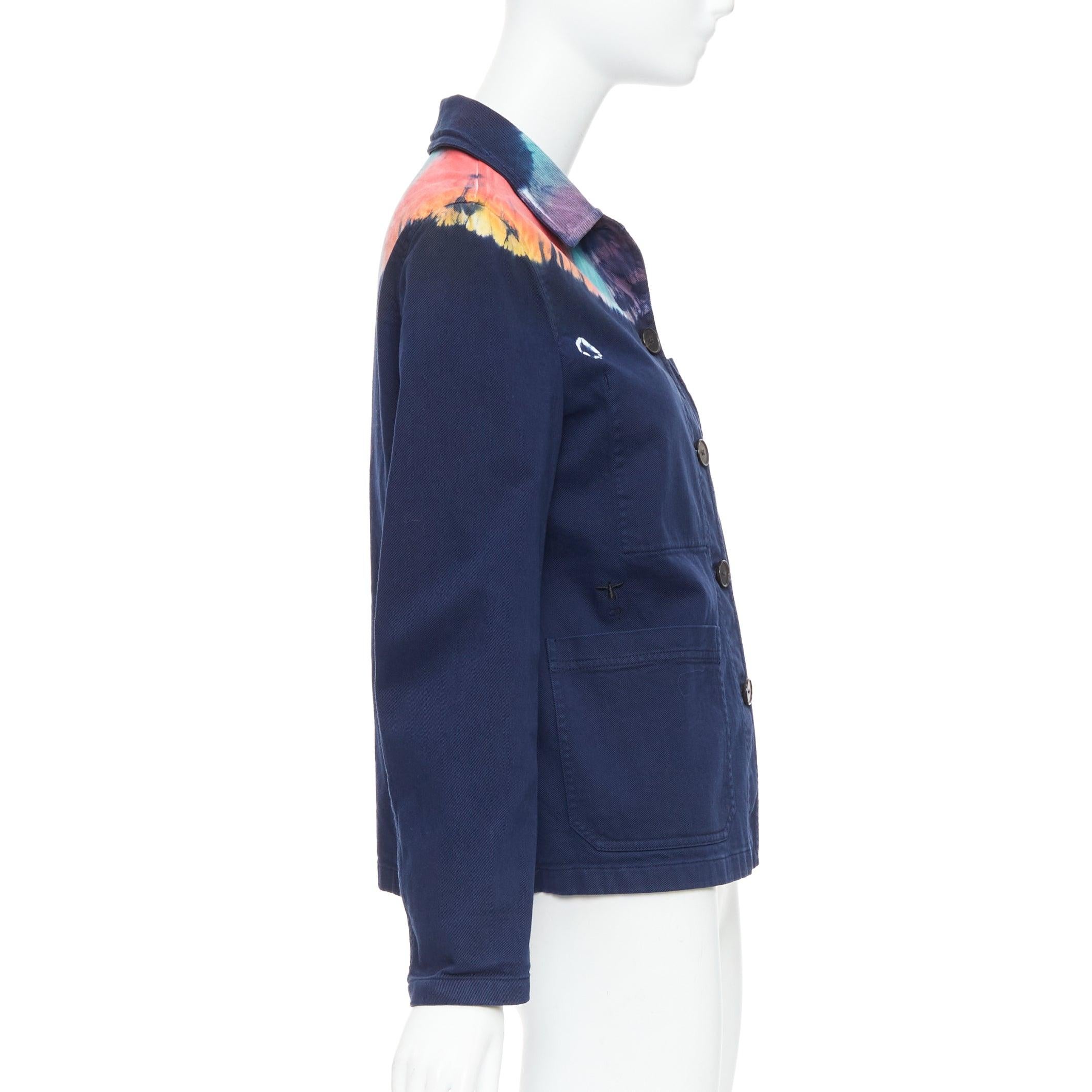 CHRISTIAN DIOR 2021 rainbow tie dye blue cotton cropped jacket FR40 L For Sale 1