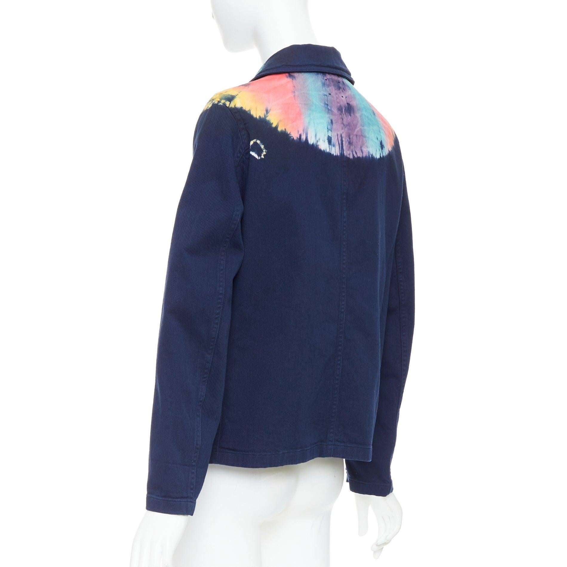 CHRISTIAN DIOR 2021 rainbow tie dye blue cotton cropped jacket FR40 L For Sale 2