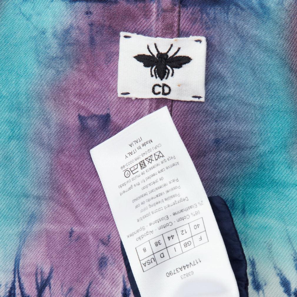 CHRISTIAN DIOR 2021 rainbow tie dye blue cotton cropped jacket FR40 L For Sale 4