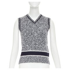 CHRISTIAN DIOR 2021 Signature Mariniere grey navy wool cashmere knitwear vest XS