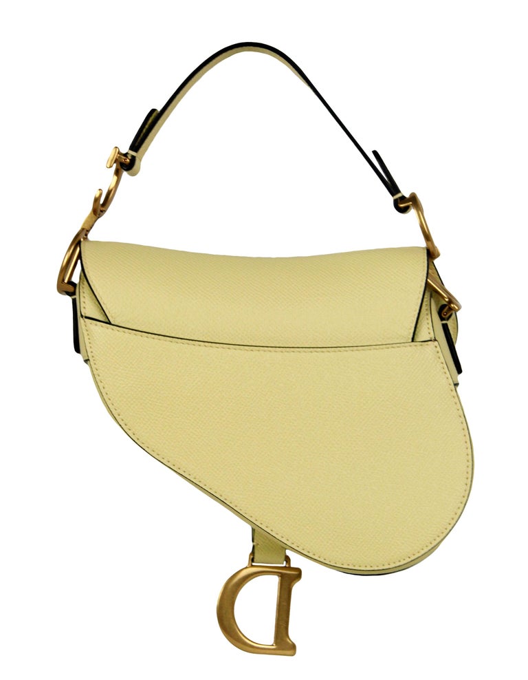 Christian Dior 2021 Yellow Grained Calfskin Leather Mini Saddle Bag For
