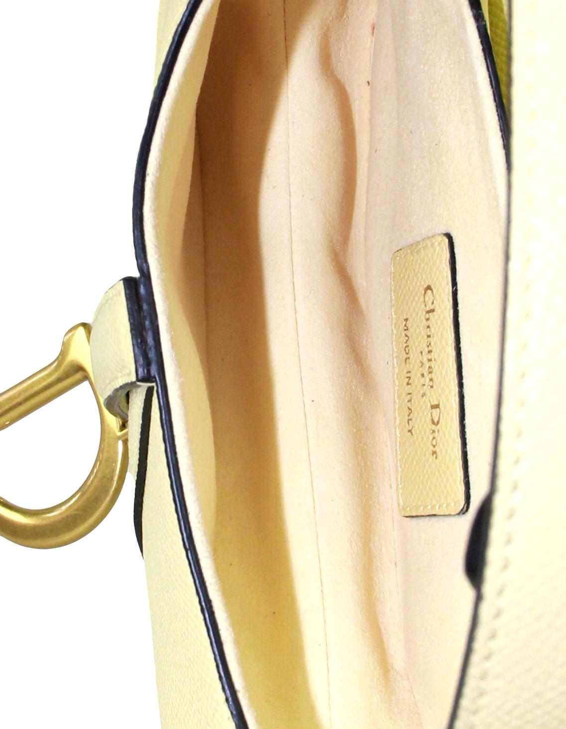 Beige Christian Dior 2021 Yellow Grained Calfskin Leather Mini Saddle Bag