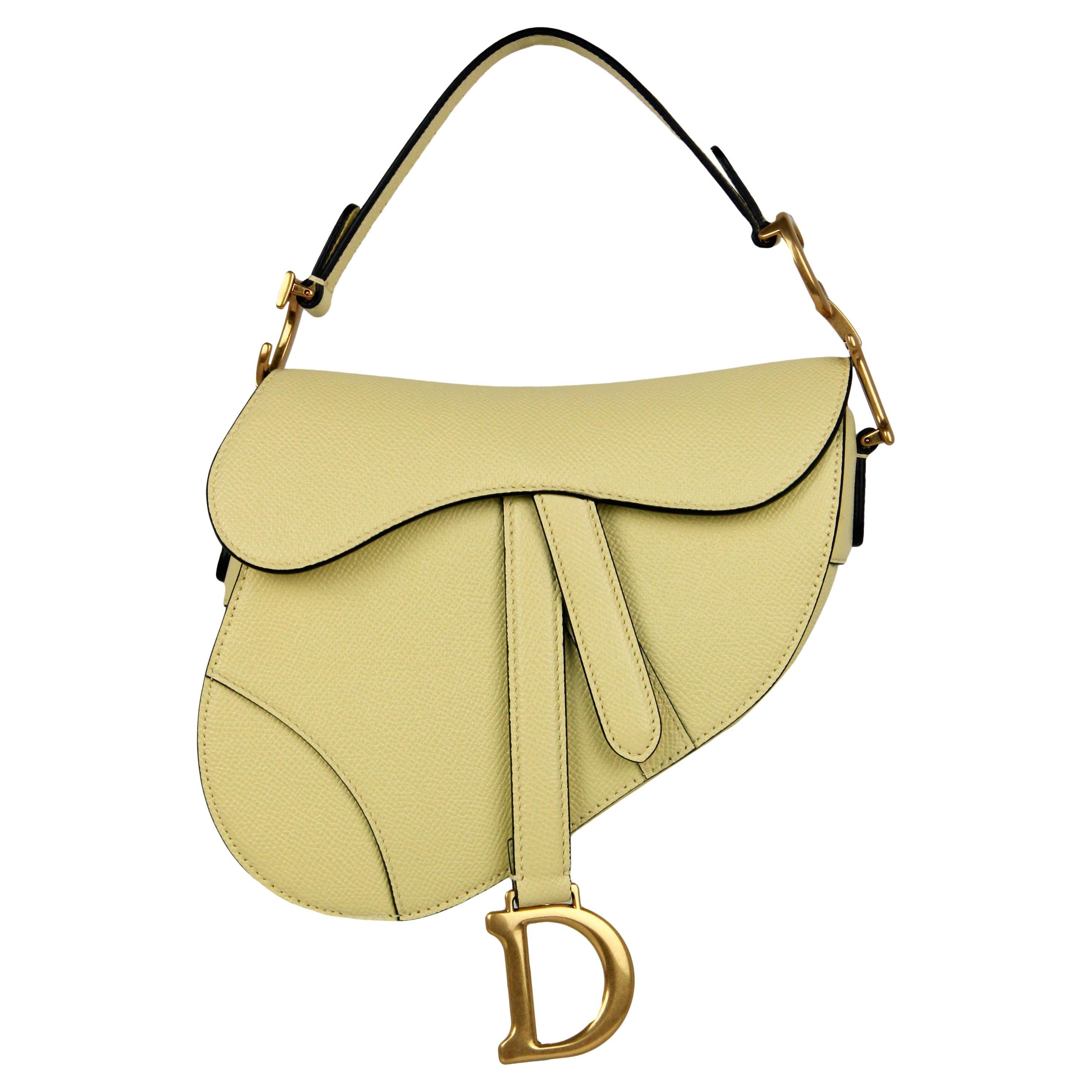 Christian Dior 2021 Yellow Grained Calfskin Leather Mini Saddle Bag