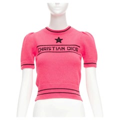 CHRISTIAN DIOR 2022 100% cashmere logo puff sleeve crop sweater FR34 XXS