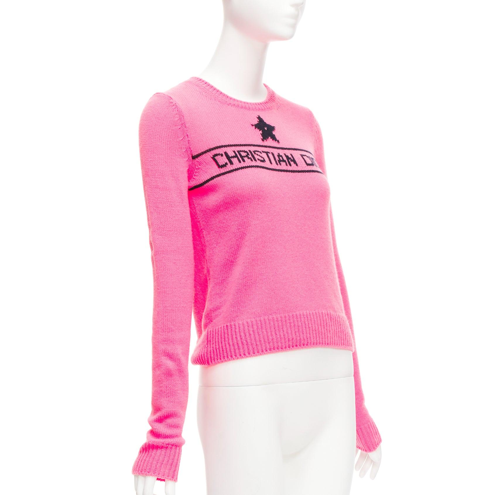CHRISTIAN DIOR 2022 100% cashmere pink star logo long sleeve sweater FR34 XXS In Excellent Condition For Sale In Hong Kong, NT