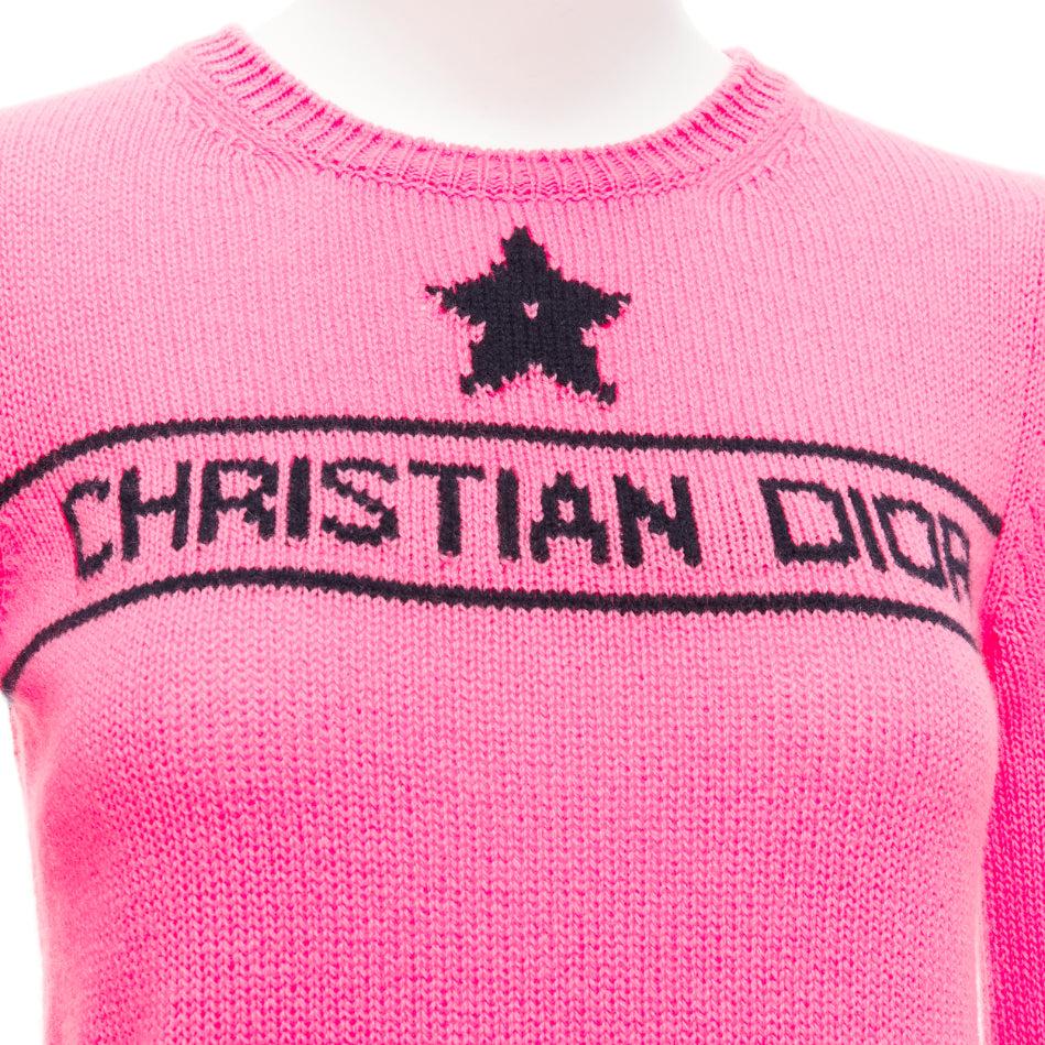CHRISTIAN DIOR 2022 100% cashmere pink star logo long sleeve sweater FR34 XXS For Sale 3