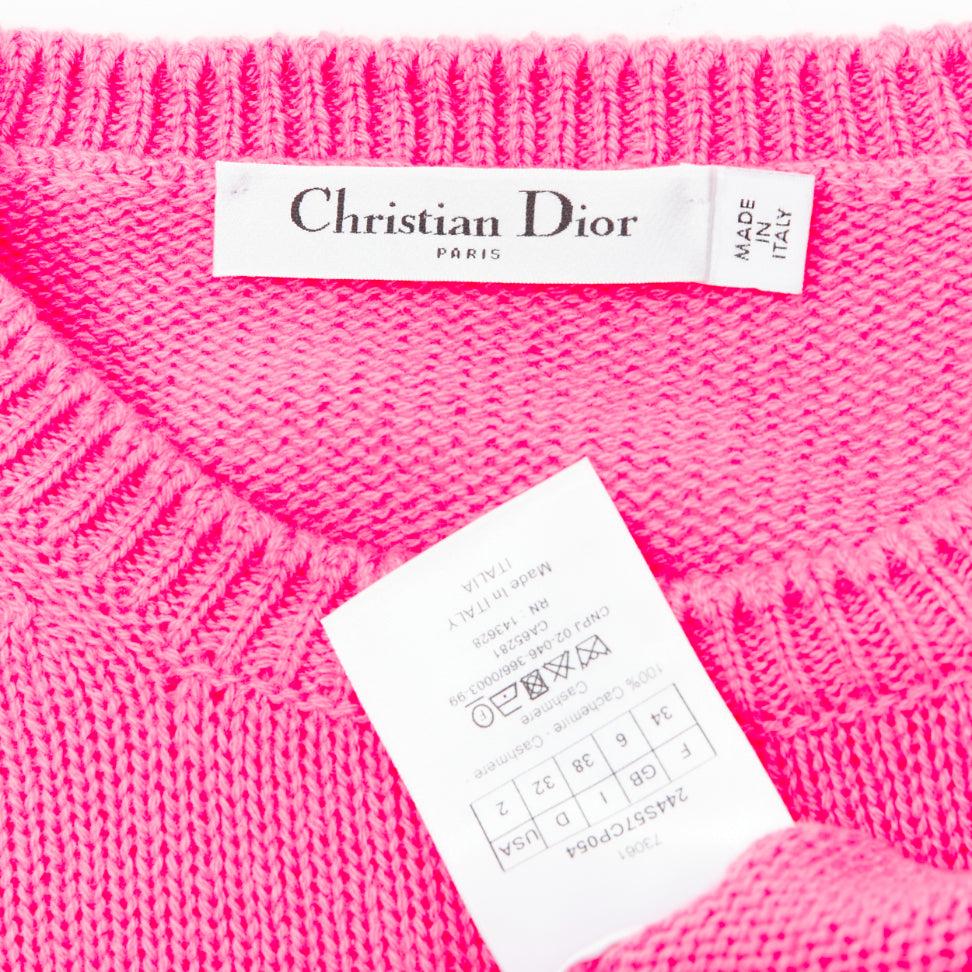 CHRISTIAN DIOR 2022 100% cashmere pink star logo long sleeve sweater FR34 XXS For Sale 4