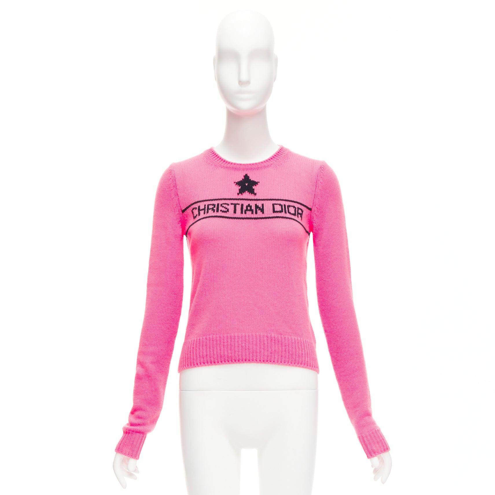 CHRISTIAN DIOR 2022 100% cashmere pink star logo long sleeve sweater FR34 XXS For Sale 5